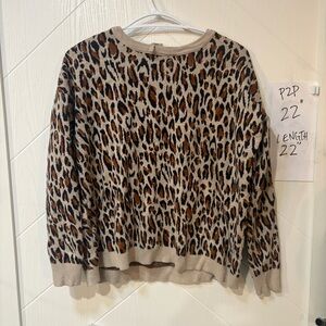 H&M Leopard Print Sweater Crewneck Gold Back Zipper Animal Print Knit Pullover M